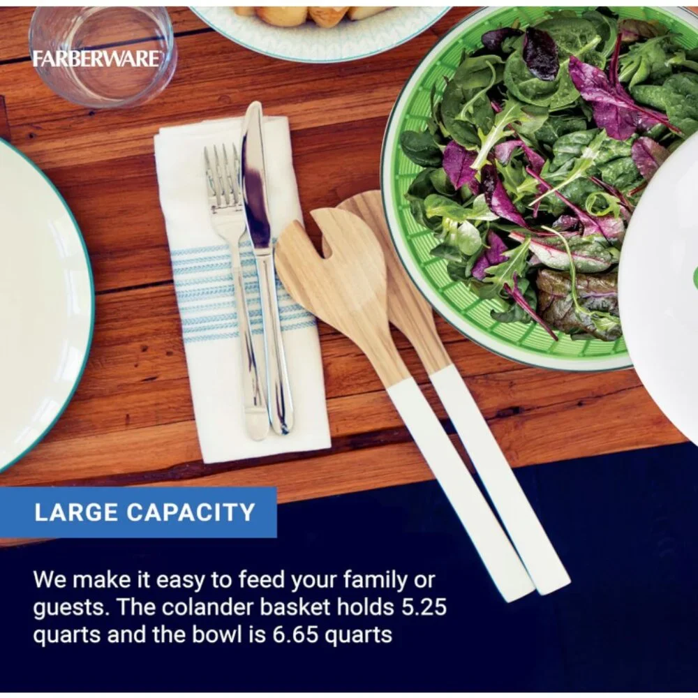 Farberware Professional Easy to Use Pump Plastic Salad Spinner 6.6 qt